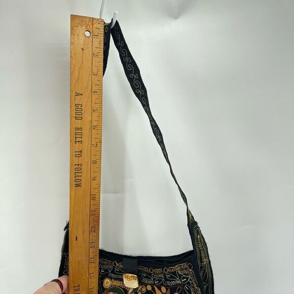 Womens Boho Bag Embroidered Handbag Purse handmade Black Multicolor - Picture 10 of 13